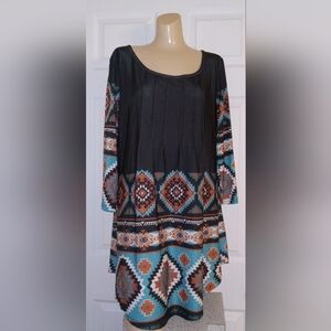 NWOT Size XL Black and Teal Native American Pattern Dress